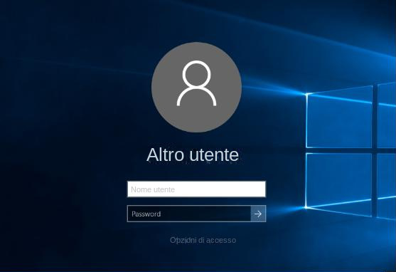 inserimento del nome utente nella schermata di login di Windows