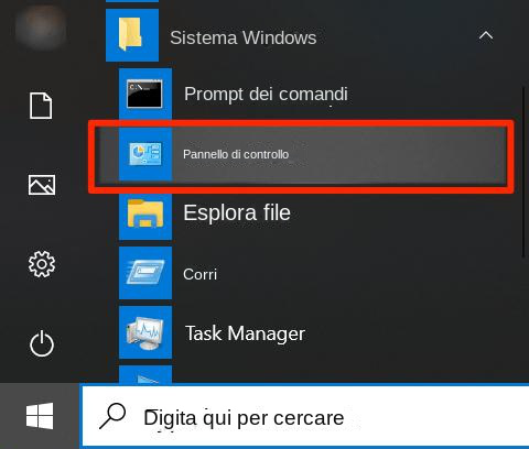 Aprire il pannello di controllo in Windows 10