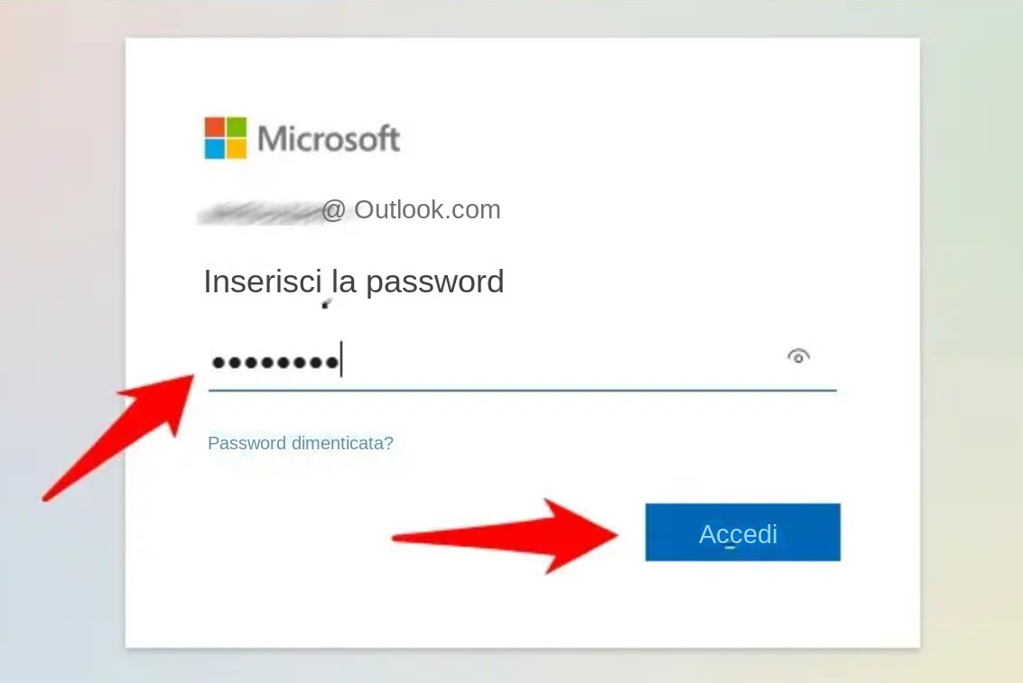 Finestra di dialogo di accesso all'account Microsoft/Outlook