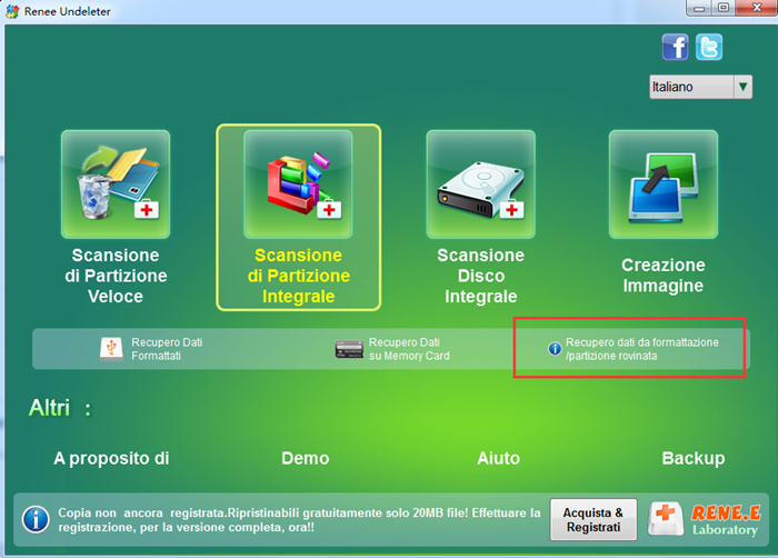 scegli Scansione di partizione integrale-renee undeleter