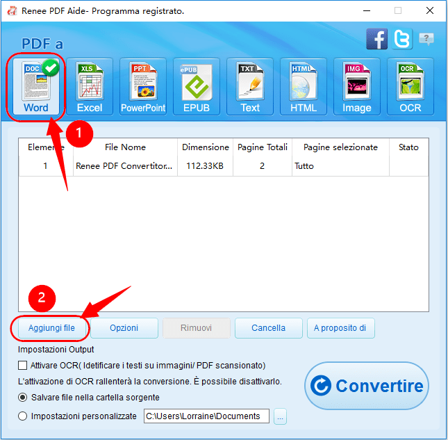 1 seleziona formato di destinazione e aggiungi file PDF