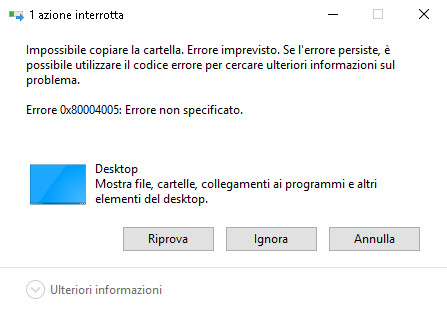 Errore 0x80004005: errore non specificato