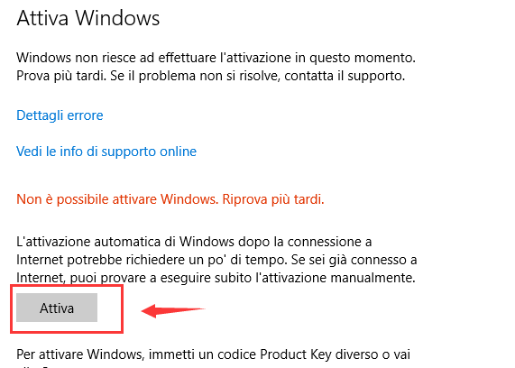 Fare clic sul pulsante Attiva Windows