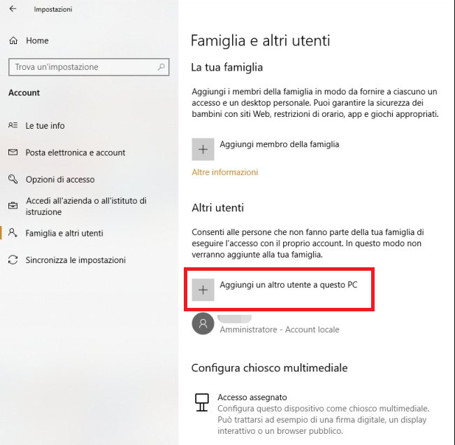 Aggiungi un altro utente a questo PC