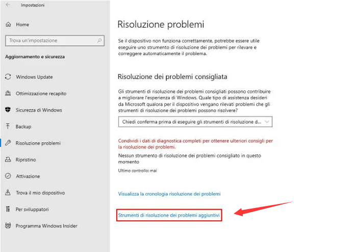 Risoluzione problemi Aggiornamento e sicurezza ulteriori strumenti per la risoluzione dei problemi