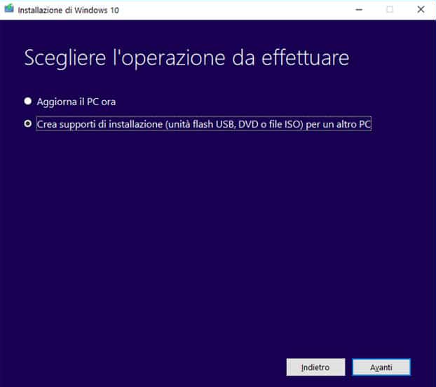 Scarica subito lo strumento, Windows 10 selezionare la modalità di installazione