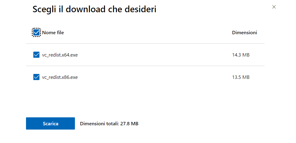 msvc2015_redist : Scegli il download che desideri