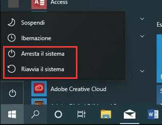 Pulsante di riavvio di Windows