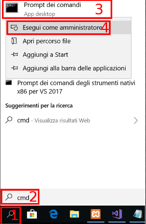 cmd di Windows eseguito come amministratore