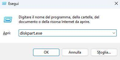 eseguire il comando diskpart