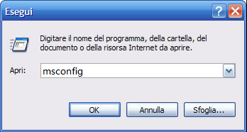 eseguire msconfig.exe