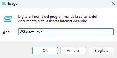 eseguire WSReset.exe