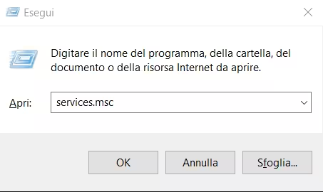 esegui service.msc