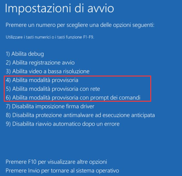 Modalità provvisoria Windows 10