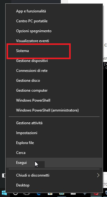 Windows fare clic con il tasto destro su (Start), selezionare (Sistema).