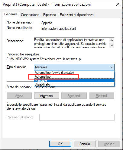 Avvia il servizio Windows Update