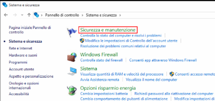 Sicurezza e manutenzione Windows