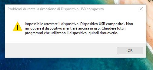 Problemi durante la rimozione di Dispositivo USB composito