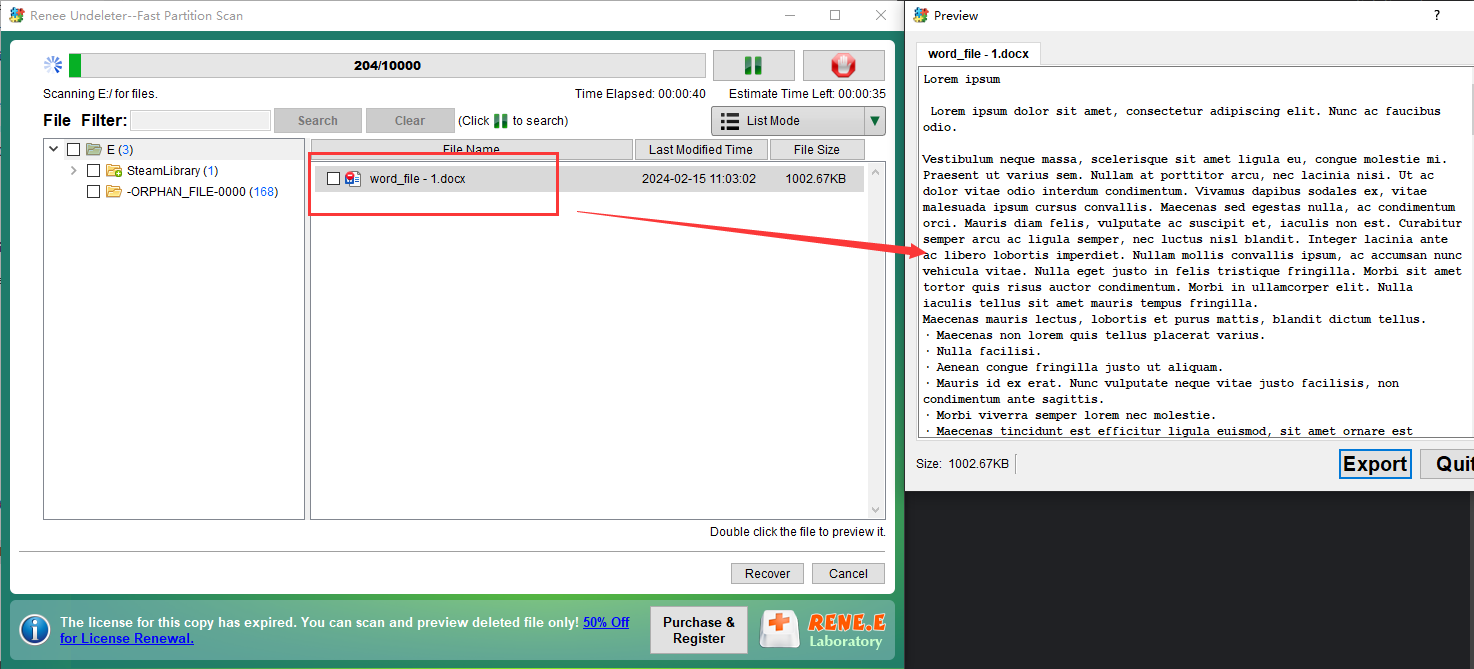 visualizzare in anteprima il file word cancellato