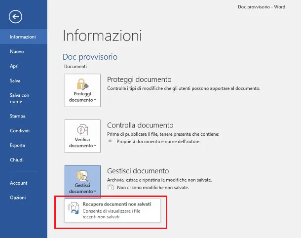 word, Recupera documenti non salvati