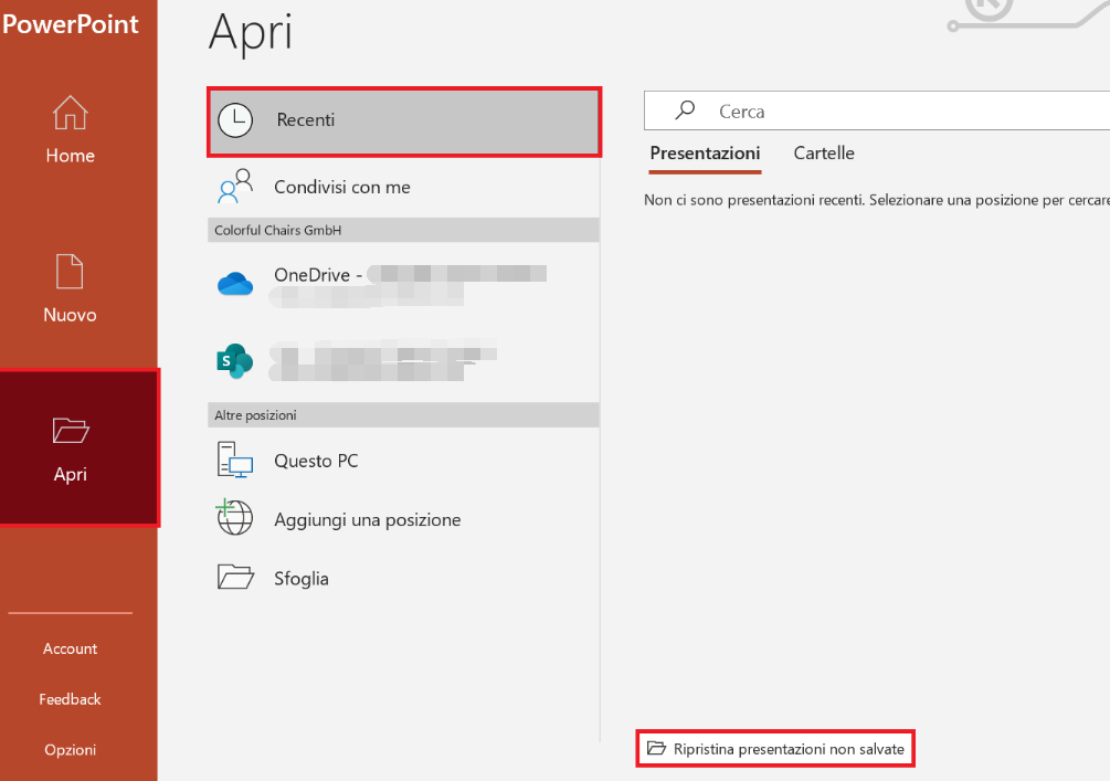 Fare clic su Recupera presentazione non salvata