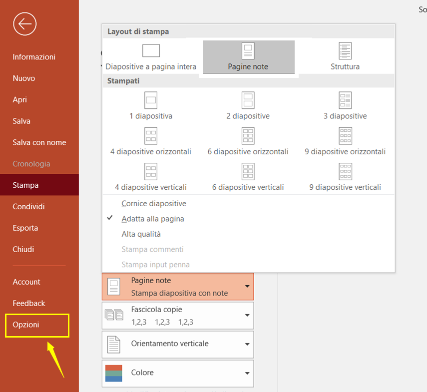 Trova il pulsante di opzione di PowerPoint