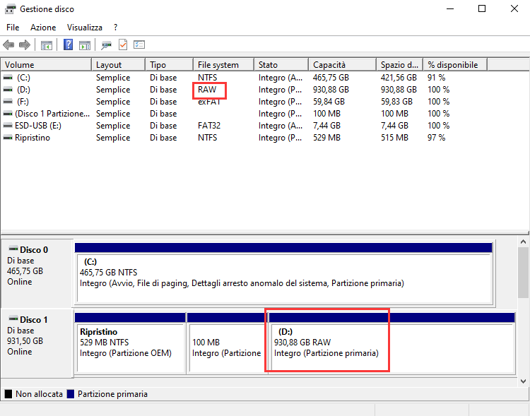 gestione disco, Raw