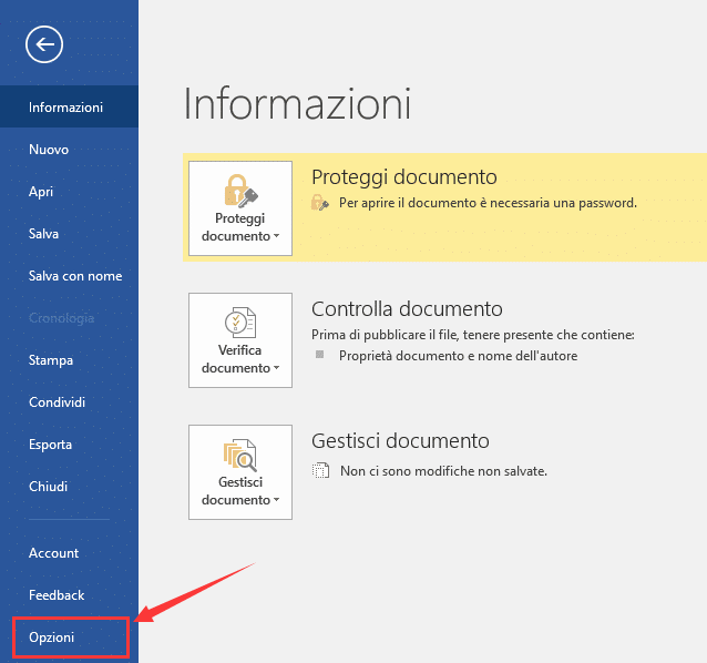 Fare clic su Opzioni di Word