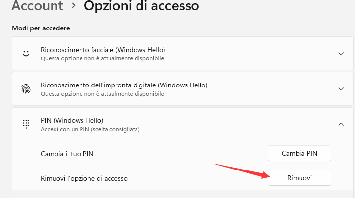Windows 11 opzione di accesso PIN
