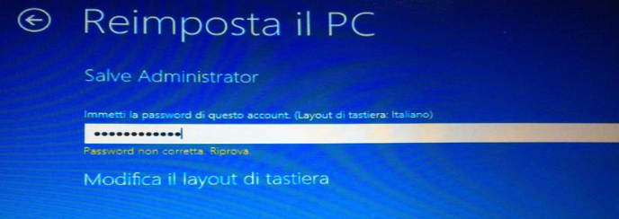 reimpostare questo PC richiede la password