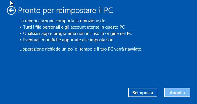 windows Reimposta il PC