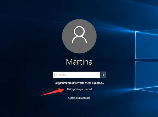 Fare clic sul collegamento "Reimposta password" presente nella schermata di accesso di Windows 11.