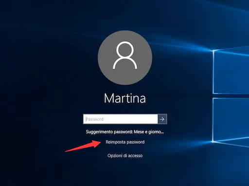 reimpostare la password nella schermata di accesso