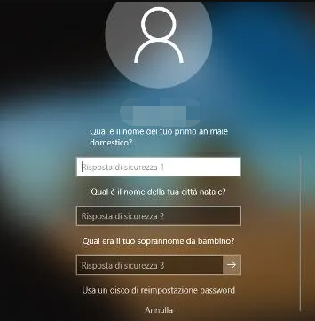 Windows 11 reimpostare la password con le domande