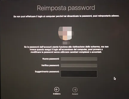Reimposta la password dell'account Mac OS Reimpostazione password completa
