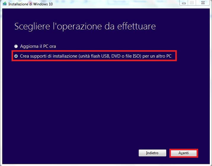 Crea un supporto di installazione per un altro PC