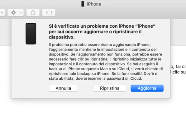 ripristinare l'iPhone in iTunes