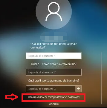 windows login Utilizzare invece un disco per la reimpostazione della password