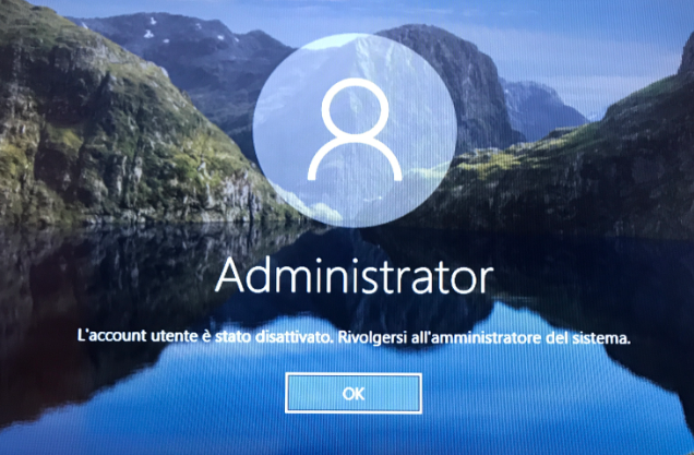 L'account di Windows è stato disattivato