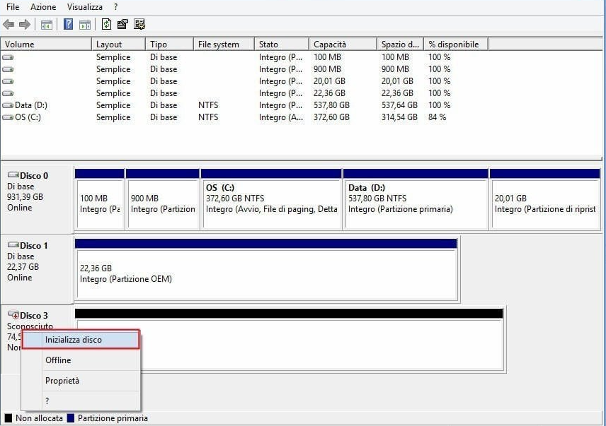 come inizializzare il disco in Windows