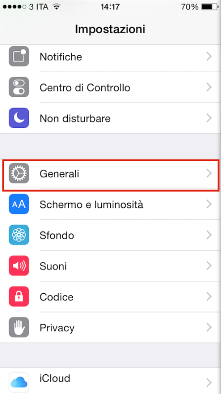 fare clic su generale su iPhone 6