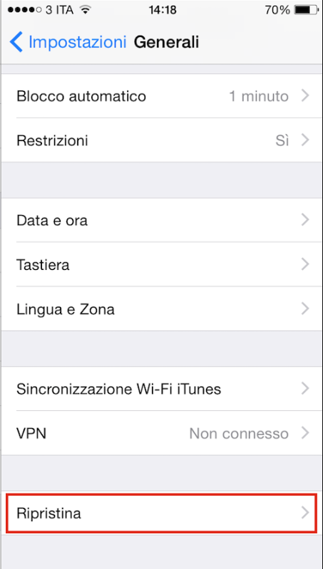 clicca su reset su iPhone 6