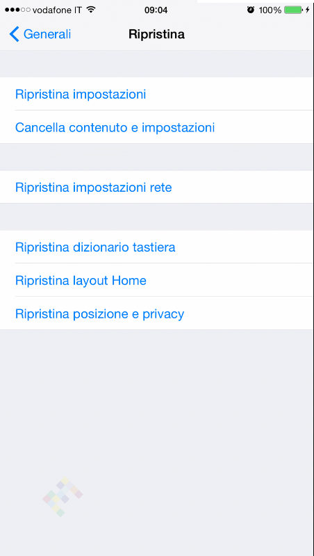 ripristinare le opzioni su iPhone 6