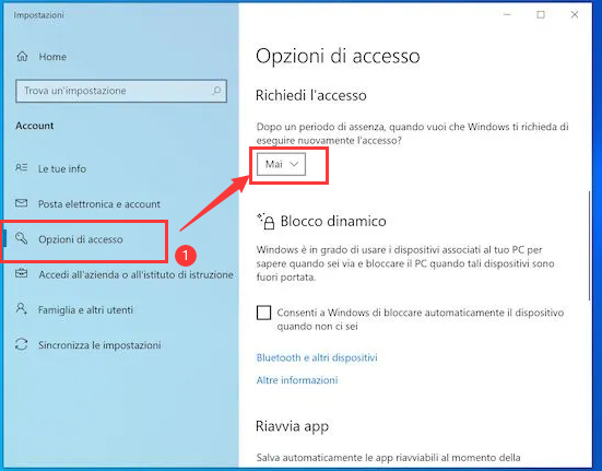 Opzioni di accesso, se sei stato assente, quando Windows dovrebbe richiederti di accedere nuovamente?