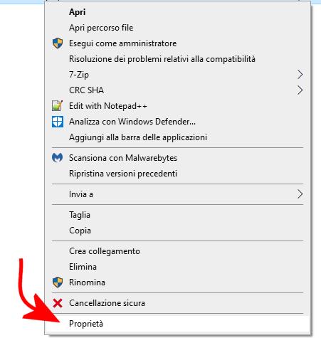 Fare clic con il pulsante destro del mouse sul file Windows