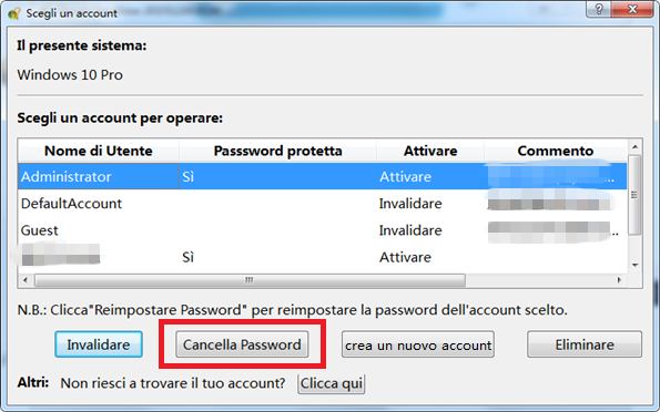 cancellare la password di accesso con renee passnow
