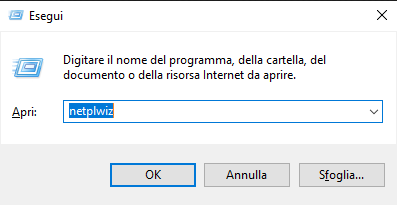 Impostazioni di Windows, eseguire netplwiz