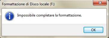 Impossibile completare la formattazione