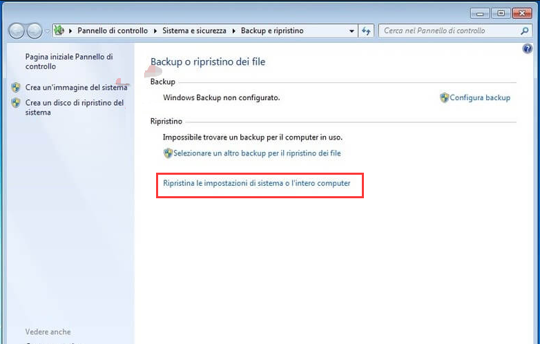 windows 7, backup e ripristino