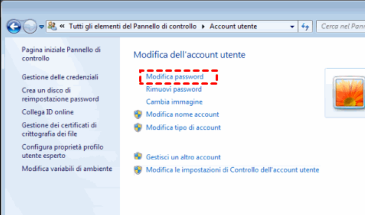 Cambiare la password di Windows 7
